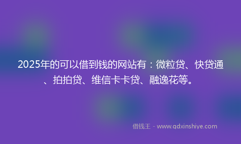 2025年的可以借到钱的网站有：微粒贷、快贷通、拍拍贷、维信卡卡贷、融逸花等。