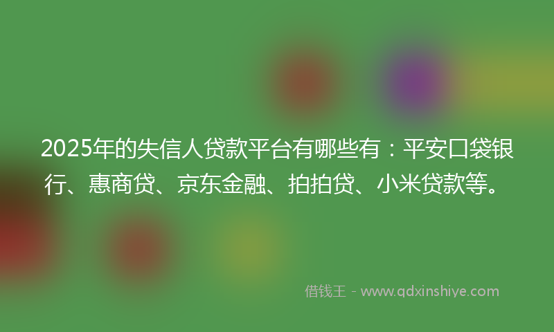 2025年的失信人贷款平台有哪些有：平安口袋银行、惠商贷、京东金融、拍拍贷、小米贷款等。