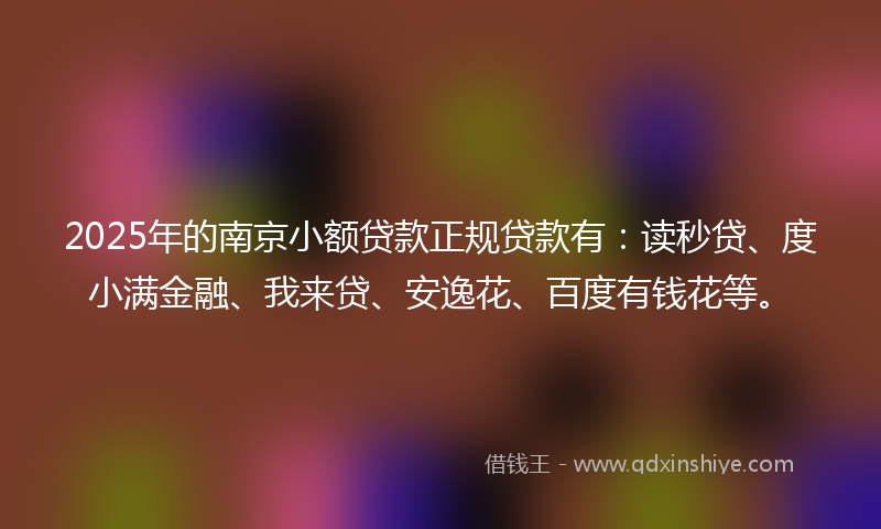 2025年的南京小额贷款正规贷款有：读秒贷、度小满金融、我来贷、安逸花、百度有钱花等。