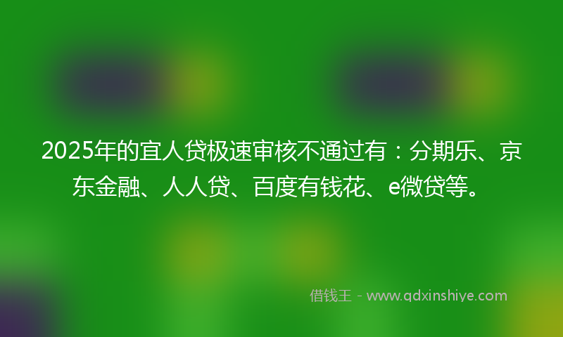 2025年的宜人贷极速审核不通过有：分期乐、京东金融、人人贷、百度有钱花、e微贷等。