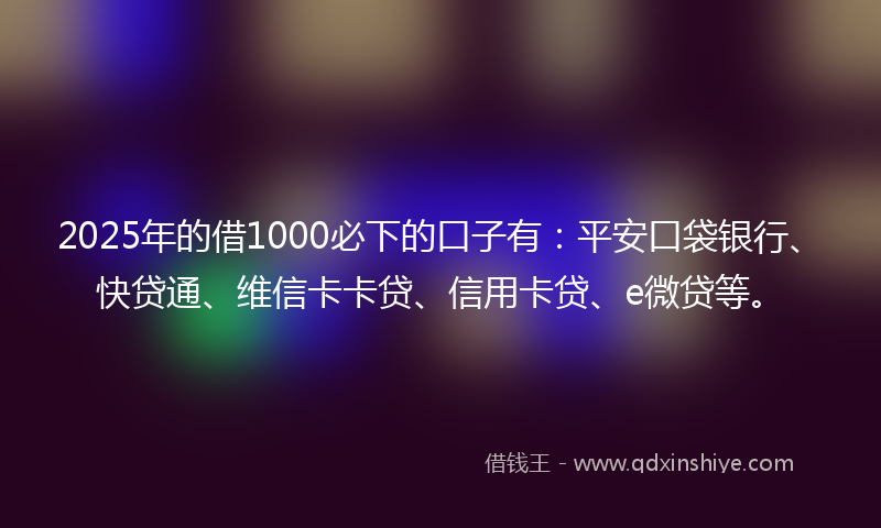 2025年的借1000必下的口子有：平安口袋银行、快贷通、维信卡卡贷、信用卡贷、e微贷等。