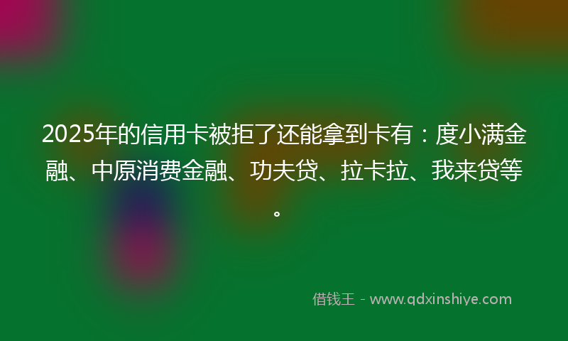 2025年的信用卡被拒了还能拿到卡有：度小满金融、中原消费金融、功夫贷、拉卡拉、我来贷等。