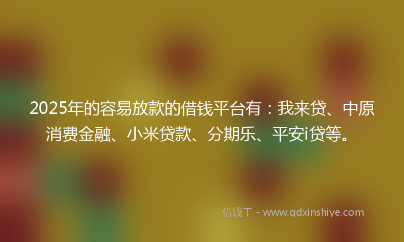 2025年的容易放款的借钱平台有：我来贷、中原消费金融、小米贷款、分期乐、平安i贷等。