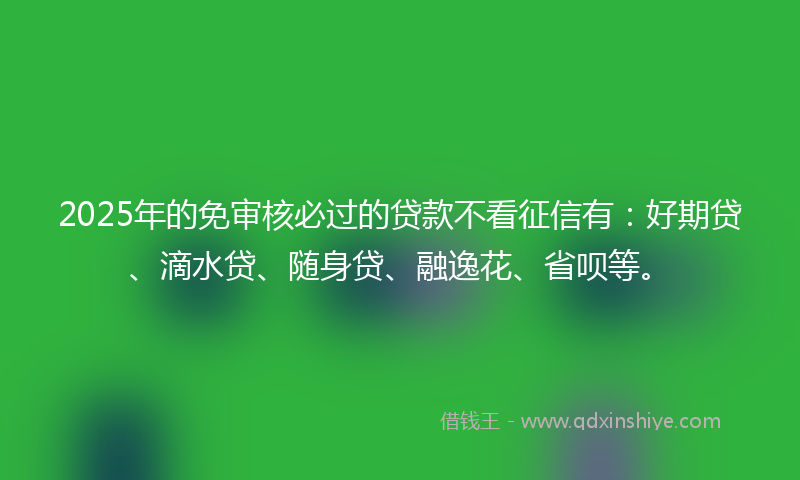 2025年的免审核必过的贷款不看征信有：好期贷、滴水贷、随身贷、融逸花、省呗等。