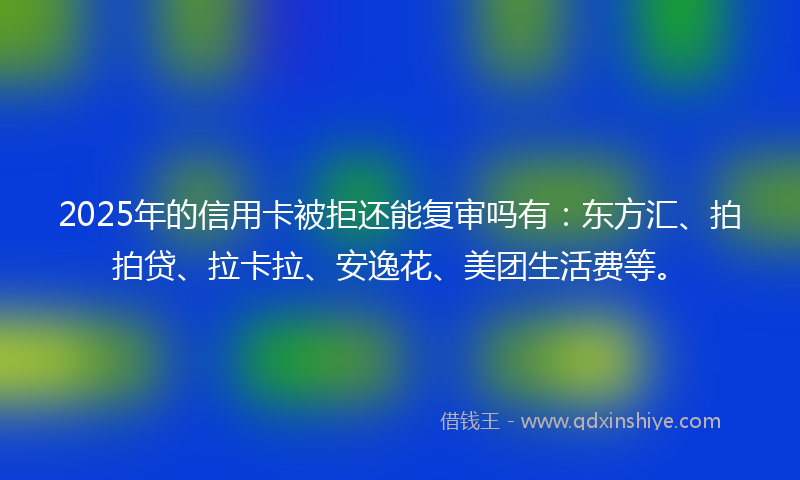 2025年的信用卡被拒还能复审吗有：东方汇、拍拍贷、拉卡拉、安逸花、美团生活费等。