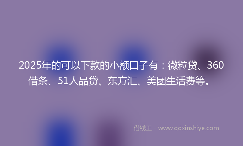 2025年的可以下款的小额口子有：微粒贷、360借条、51人品贷、东方汇、美团生活费等。