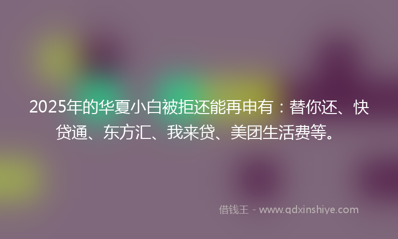 2025年的华夏小白被拒还能再申有：替你还、快贷通、东方汇、我来贷、美团生活费等。