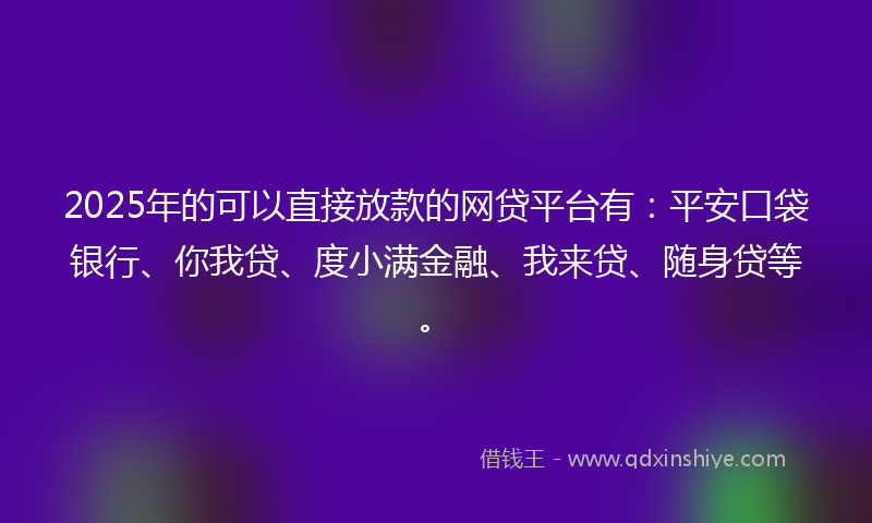 2025年的可以直接放款的网贷平台有：平安口袋银行、你我贷、度小满金融、我来贷、随身贷等。