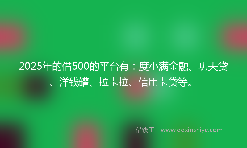 2025年的借500的平台有：度小满金融、功夫贷、洋钱罐、拉卡拉、信用卡贷等。