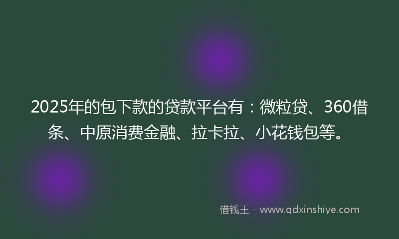 2025年的包下款的贷款平台有：微粒贷、360借条、中原消费金融、拉卡拉、小花钱包等。