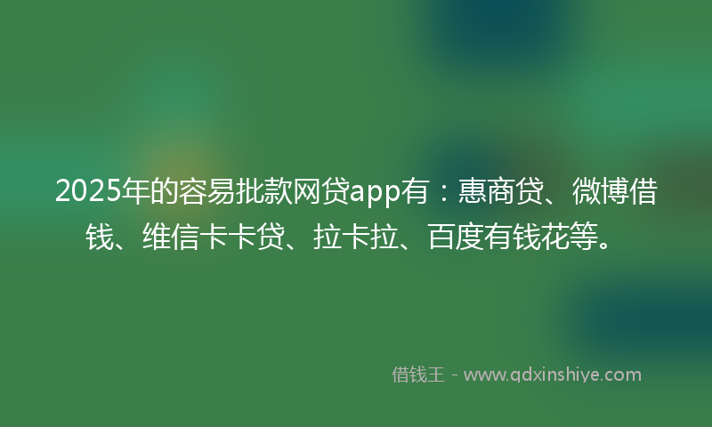 2025年的容易批款网贷app有：惠商贷、微博借钱、维信卡卡贷、拉卡拉、百度有钱花等。