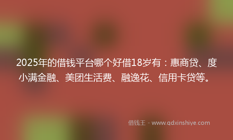 2025年的借钱平台哪个好借18岁有:惠商贷、度小满金融、美团生活费、融逸花、信用卡贷等。