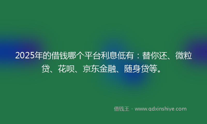 2025年的借钱哪个平台利息低有：替你还、微粒贷、花呗、京东金融、随身贷等。