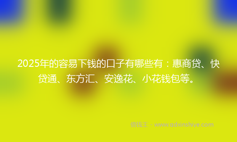 2025年的容易下钱的口子有哪些有：惠商贷、快贷通、东方汇、安逸花、小花钱包等。