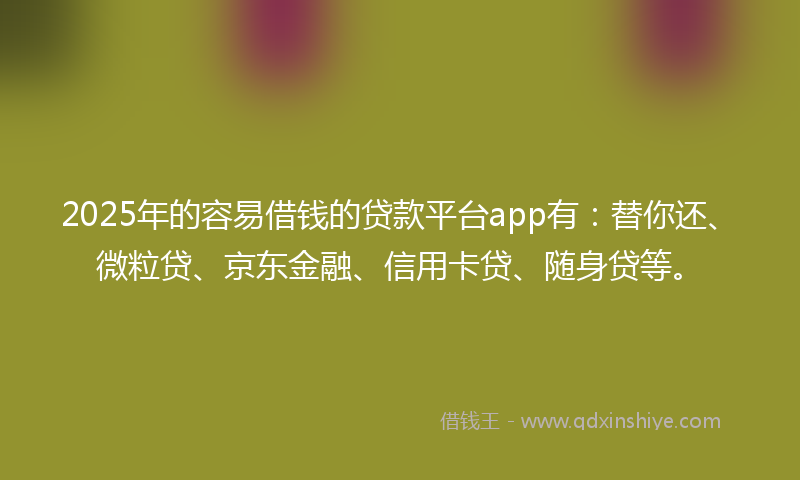 2025年的容易借钱的贷款平台app有：替你还、微粒贷、京东金融、信用卡贷、随身贷等。