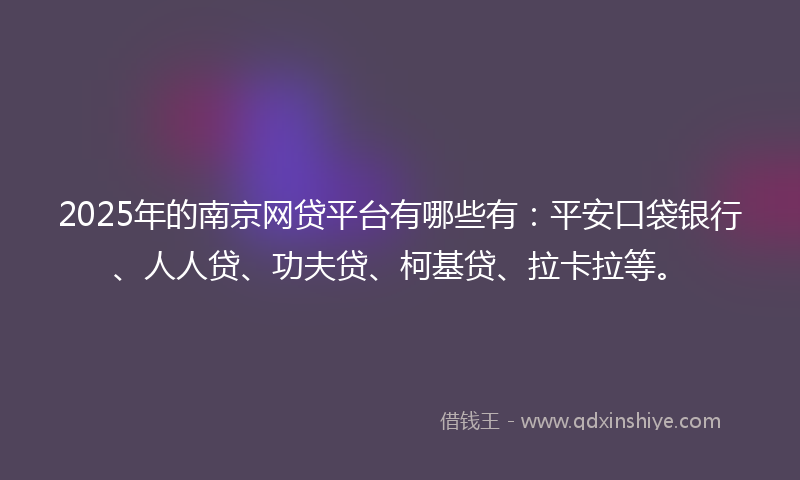 2025年的南京网贷平台有哪些有：平安口袋银行、人人贷、功夫贷、柯基贷、拉卡拉等。
