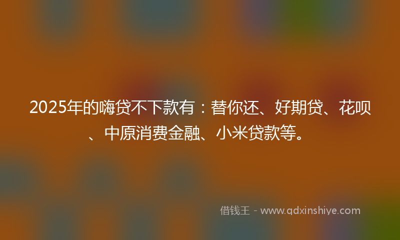 2025年的嗨贷不下款有：替你还、好期贷、花呗、中原消费金融、小米贷款等。