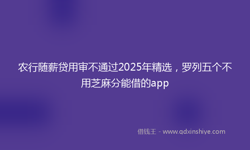 农行随薪贷用审不通过2025年精选，罗列五个不用芝麻分能借的app