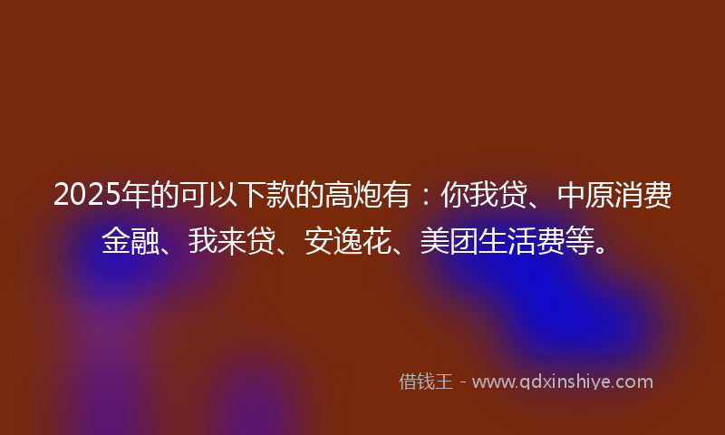 2025年的可以下款的高炮有：你我贷、中原消费金融、我来贷、安逸花、美团生活费等。