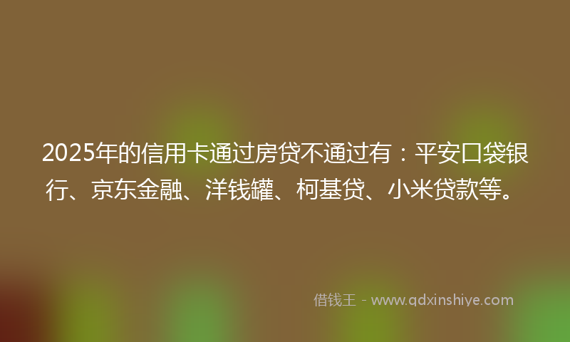 2025年的信用卡通过房贷不通过有：平安口袋银行、京东金融、洋钱罐、柯基贷、小米贷款等。
