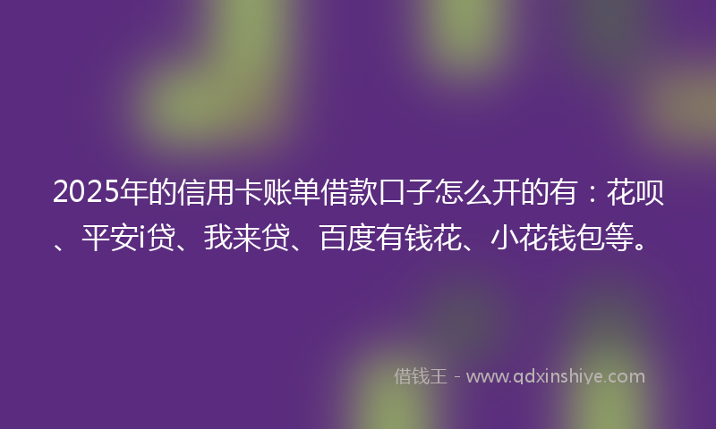 2025年的信用卡账单借款口子怎么开的有：花呗、平安i贷、我来贷、百度有钱花、小花钱包等。