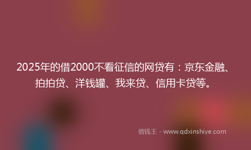 2025年的借2000不看征信的网贷有：京东金融、拍拍贷、洋钱罐、我来贷、信用卡贷等。