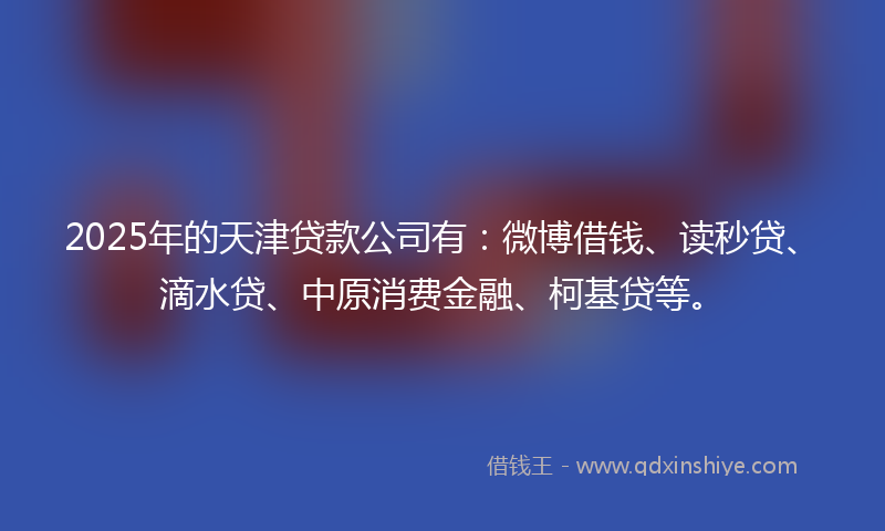 2025年的天津贷款公司有：微博借钱、读秒贷、滴水贷、中原消费金融、柯基贷等。