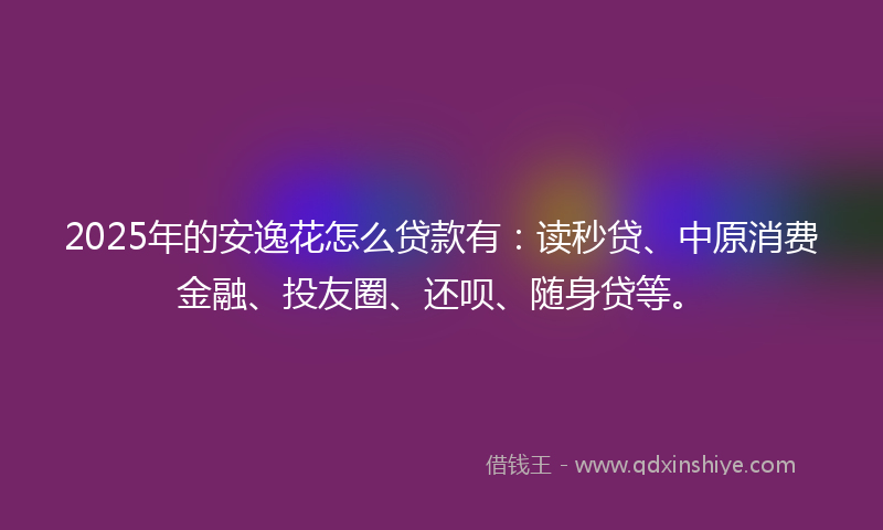 2025年的安逸花怎么贷款有：读秒贷、中原消费金融、投友圈、还呗、随身贷等。