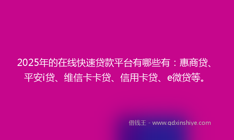 2025年的在线快速贷款平台有哪些有：惠商贷、平安i贷、维信卡卡贷、信用卡贷、e微贷等。