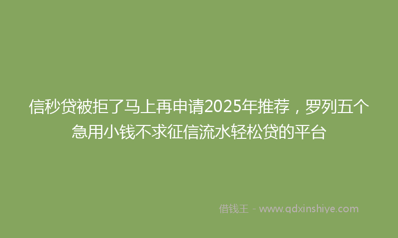 信秒贷被拒了马上再申请2025年推荐，罗列五个急用小钱不求征信流水轻松贷的平台