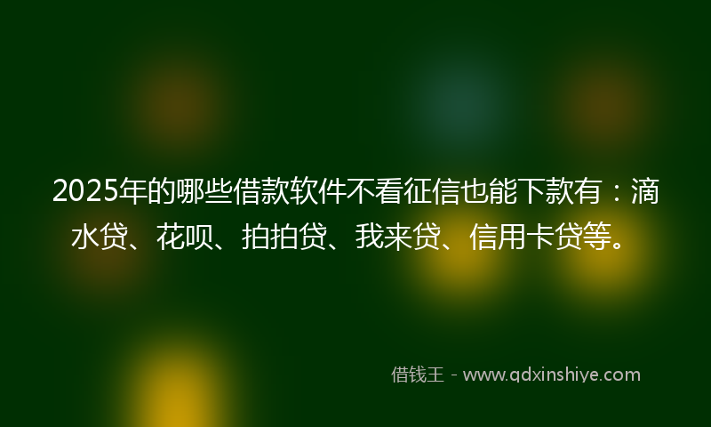 2025年的哪些借款软件不看征信也能下款有：滴水贷、花呗、拍拍贷、我来贷、信用卡贷等。