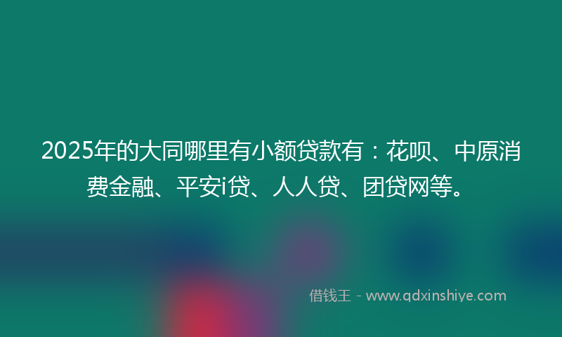 2025年的大同哪里有小额贷款有：花呗、中原消费金融、平安i贷、人人贷、团贷网等。
