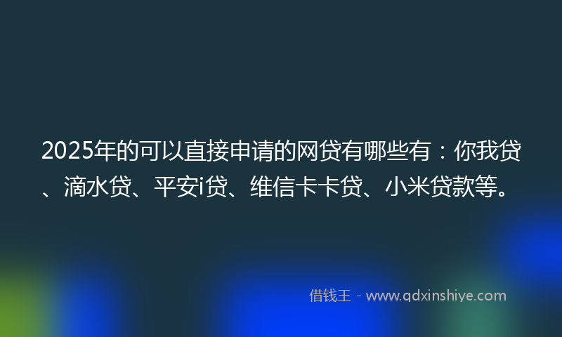 2025年的可以直接申请的网贷有哪些有：你我贷、滴水贷、平安i贷、维信卡卡贷、小米贷款等。