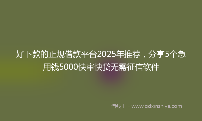 好下款的正规借款平台2025年推荐，分享5个急用钱5000快审快贷无需征信软件