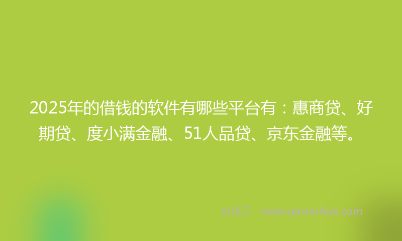 2025年的借钱的软件有哪些平台有：惠商贷、好期贷、度小满金融、51人品贷、京东金融等。