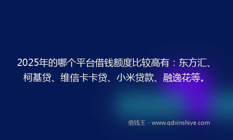 2025年的哪个平台借钱额度比较高有：东方汇、柯基贷、维信卡卡贷、小米贷款、融逸花等。