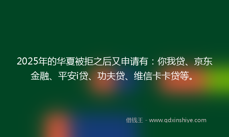 2025年的华夏被拒之后又申请有：你我贷、京东金融、平安i贷、功夫贷、维信卡卡贷等。