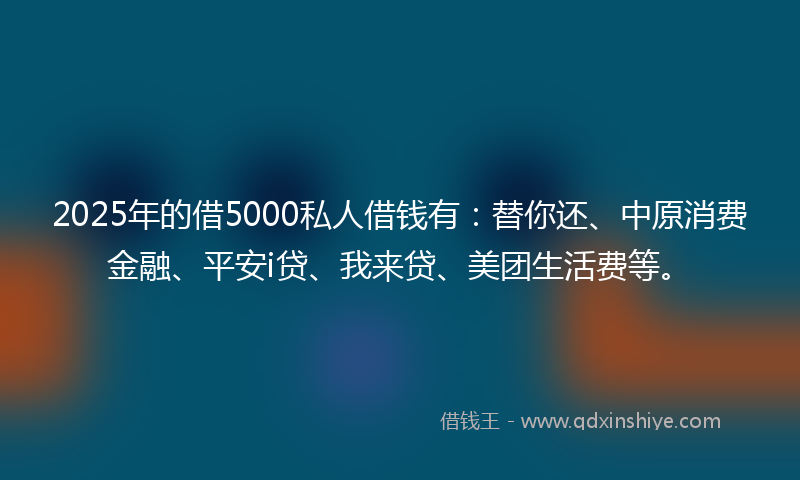 2025年的借5000私人借钱有：替你还、中原消费金融、平安i贷、我来贷、美团生活费等。