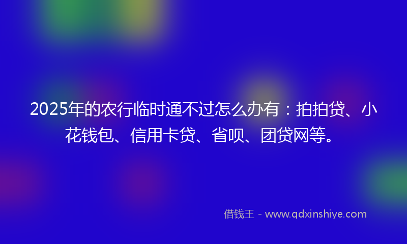 2025年的农行临时通不过怎么办有：拍拍贷、小花钱包、信用卡贷、省呗、团贷网等。
