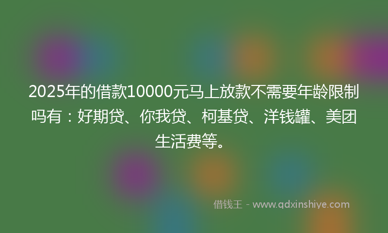 2025年的借款10000元马上放款不需要年龄限制吗有：好期贷、你我贷、柯基贷、洋钱罐、美团生活费等。