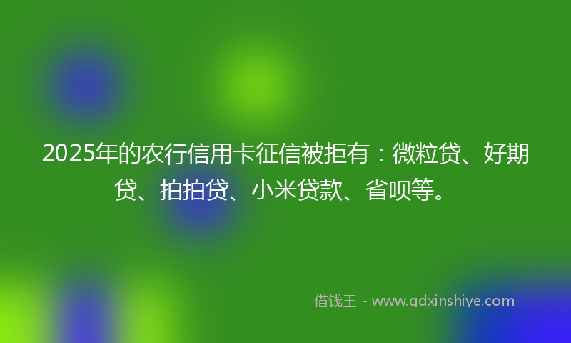 2025年的农行信用卡征信被拒有：微粒贷、好期贷、拍拍贷、小米贷款、省呗等。