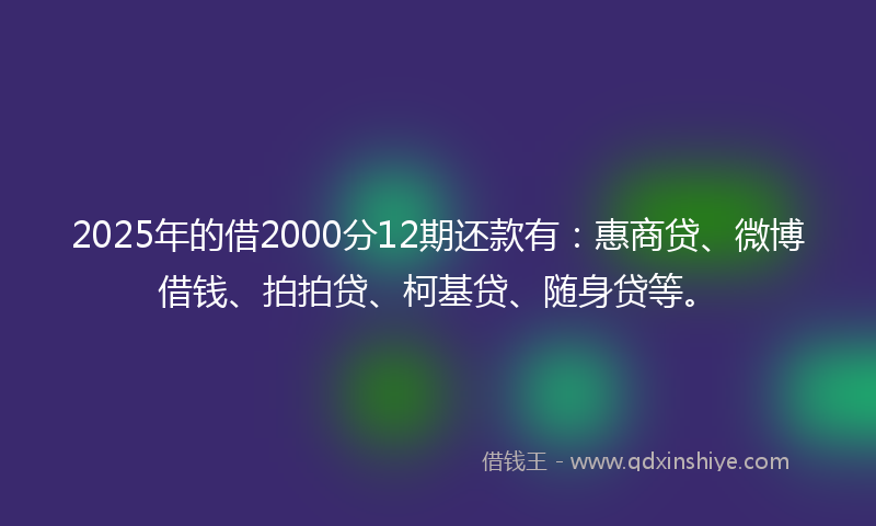 2025年的借2000分12期还款有：惠商贷、微博借钱、拍拍贷、柯基贷、随身贷等。