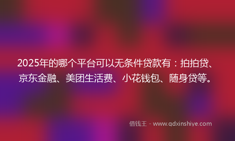 2025年的哪个平台可以无条件贷款有：拍拍贷、京东金融、美团生活费、小花钱包、随身贷等。