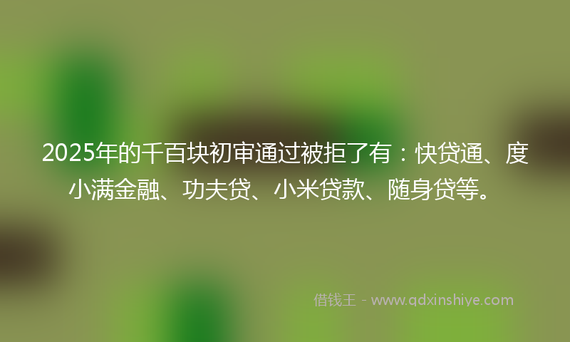 2025年的千百块初审通过被拒了有：快贷通、度小满金融、功夫贷、小米贷款、随身贷等。