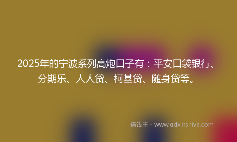 2025年的宁波系列高炮口子有：平安口袋银行、分期乐、人人贷、柯基贷、随身贷等。