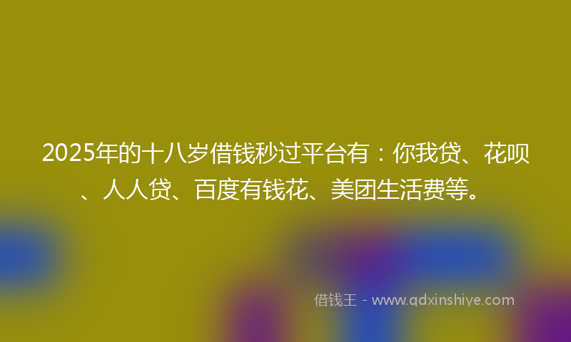 2025年的十八岁借钱秒过平台有：你我贷、花呗、人人贷、百度有钱花、美团生活费等。