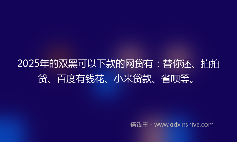 2025年的双黑可以下款的网贷有：替你还、拍拍贷、百度有钱花、小米贷款、省呗等。