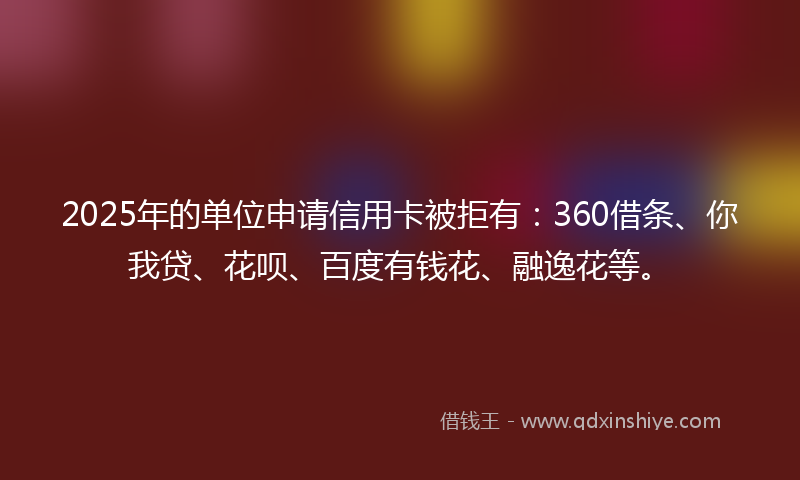 2025年的单位申请信用卡被拒有：360借条、你我贷、花呗、百度有钱花、融逸花等。