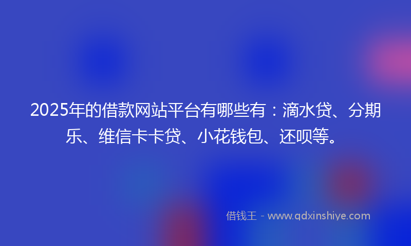2025年的借款网站平台有哪些有：滴水贷、分期乐、维信卡卡贷、小花钱包、还呗等。