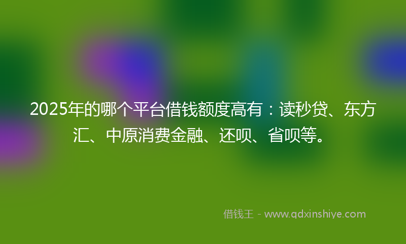 2025年的哪个平台借钱额度高有：读秒贷、东方汇、中原消费金融、还呗、省呗等。